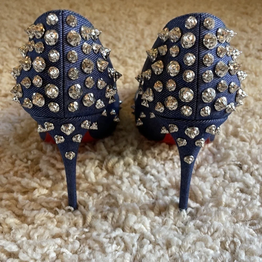 Louboutin Aimantaclou Studded Blue Denim Pumps Heels Size 39